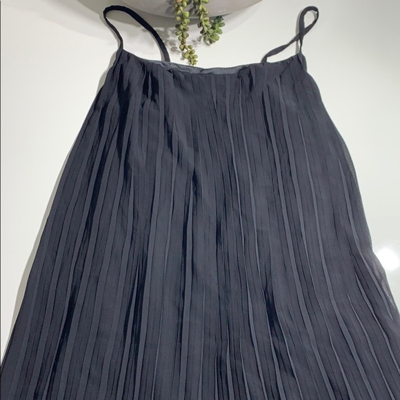 Pleated Mini Dress Spaghetti Strap Solid Black Sm - Picture 4 of 5